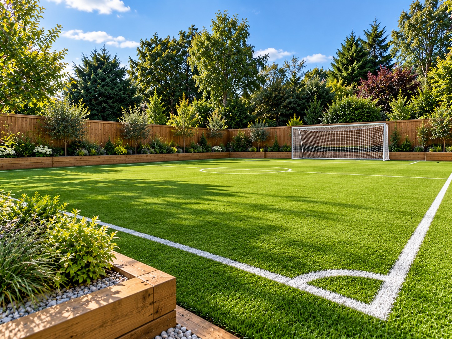 Artificial football pitch with goal in a private garden